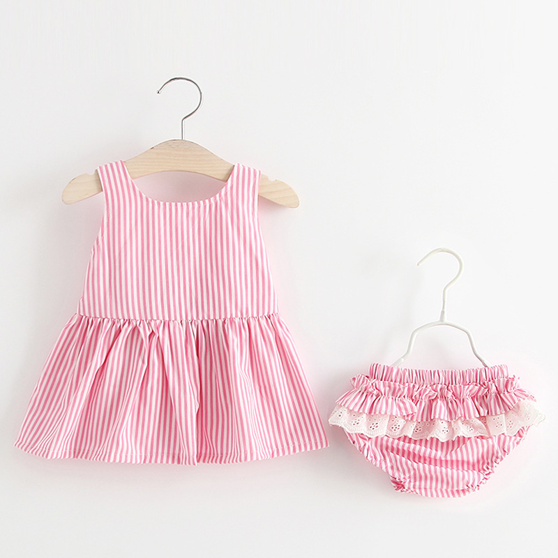Baby 2-Piece Bow Vertical Striped Lace Set
