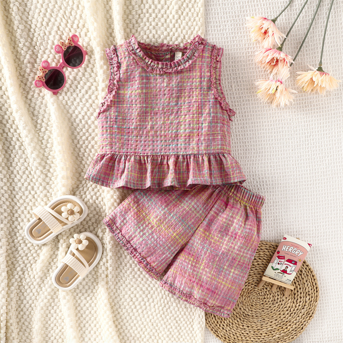 Toddler 2-Piece Pink Plaid Sleeveless Casual Set