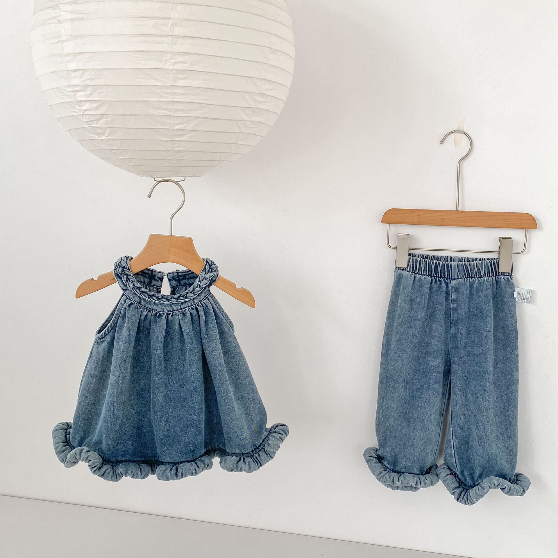 Baby & Kids Woven Denim Halter Top and Pants Sets