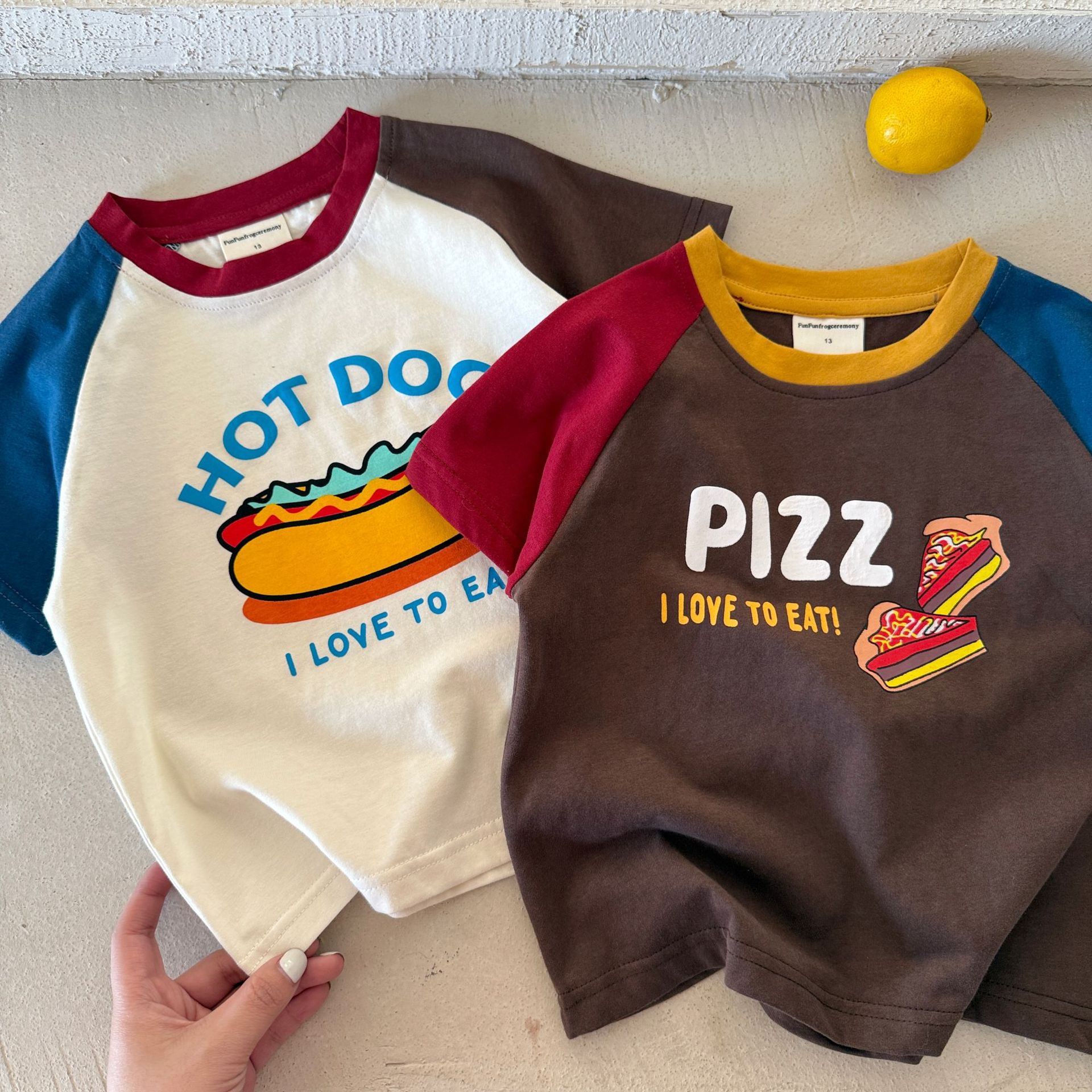Kid Hotdog Pizza Pattern T-Shirt