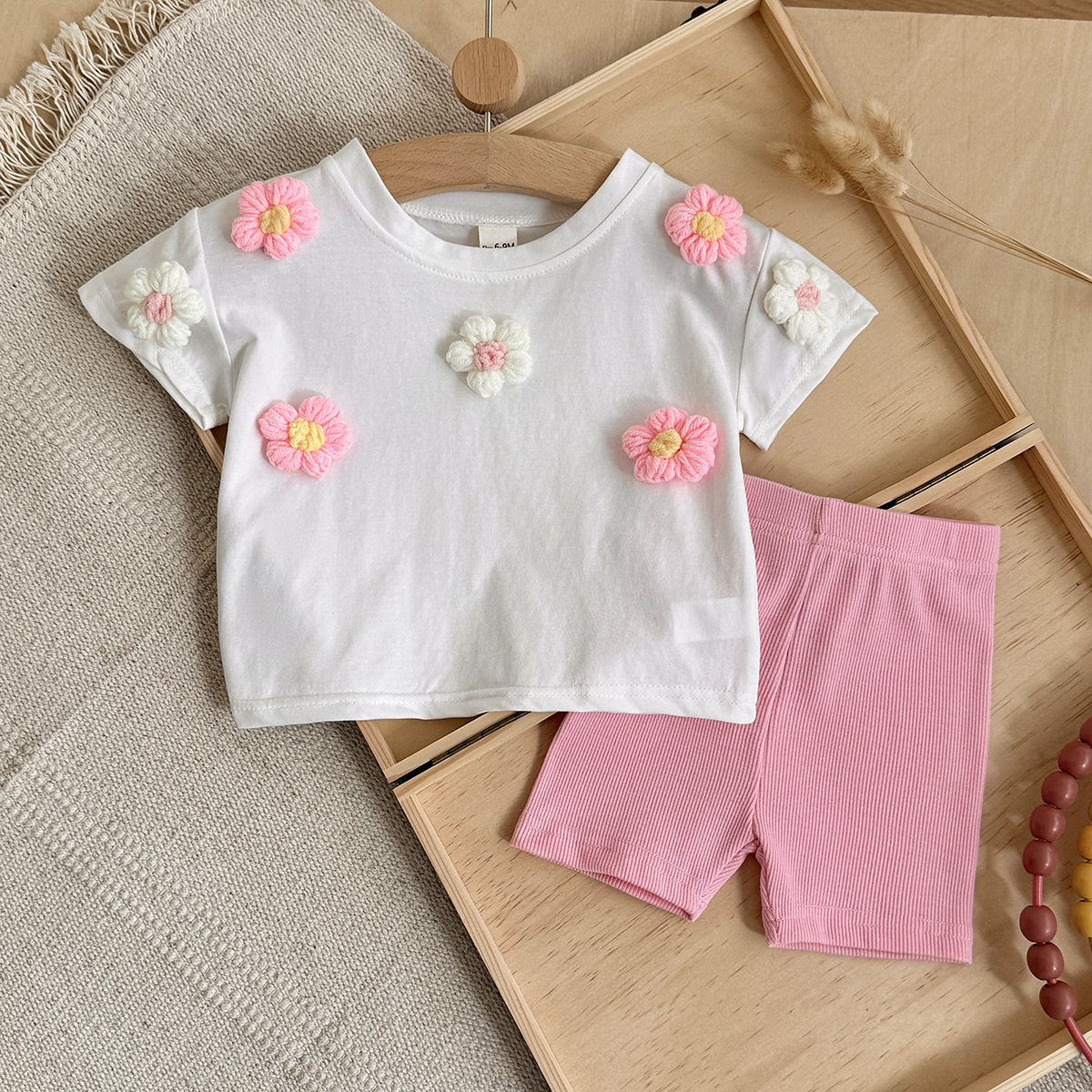 Baby Girls' 3D Floral Short-Sleeve Set