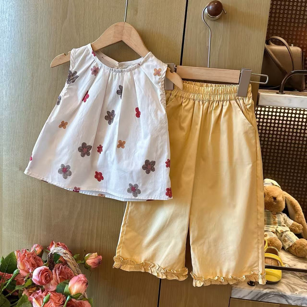 Baby& Kid Floral Embroidery Top and Pant Sets