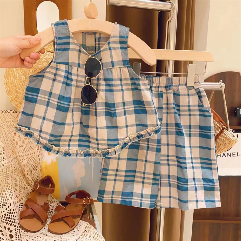 Baby& Kid Plaid Vest Top and Pants Set