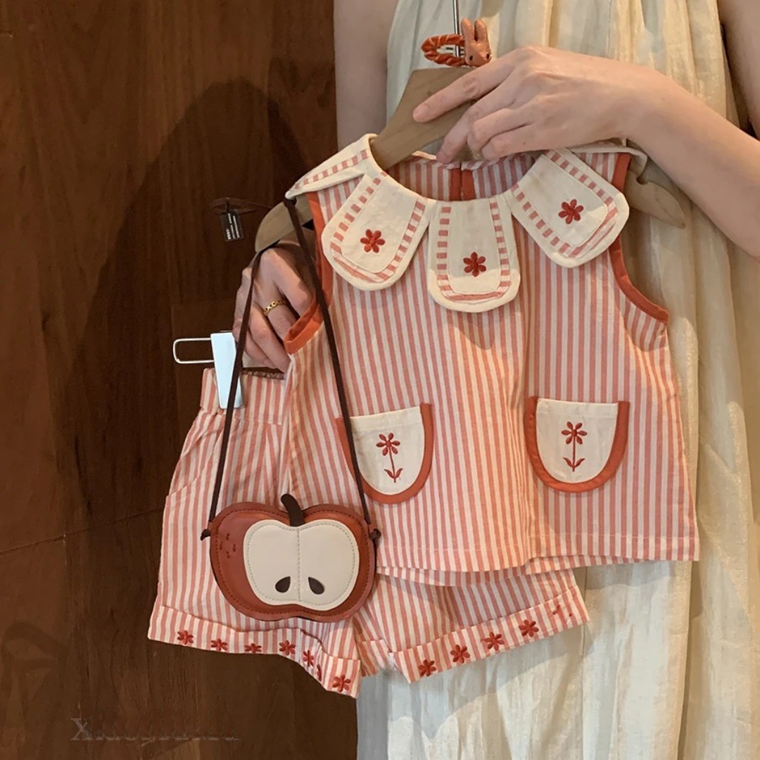 Baby& Kid Flower Collar Stripe Top and Pant Sets