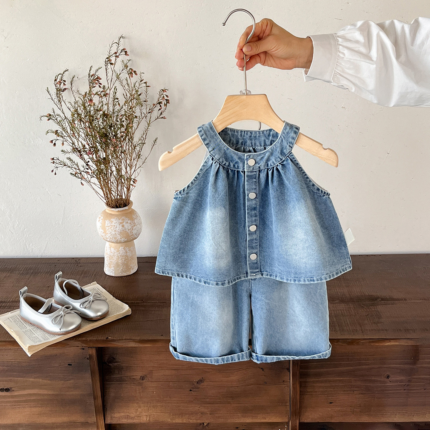 Baby Vest Button Jeans Top and Pants Set