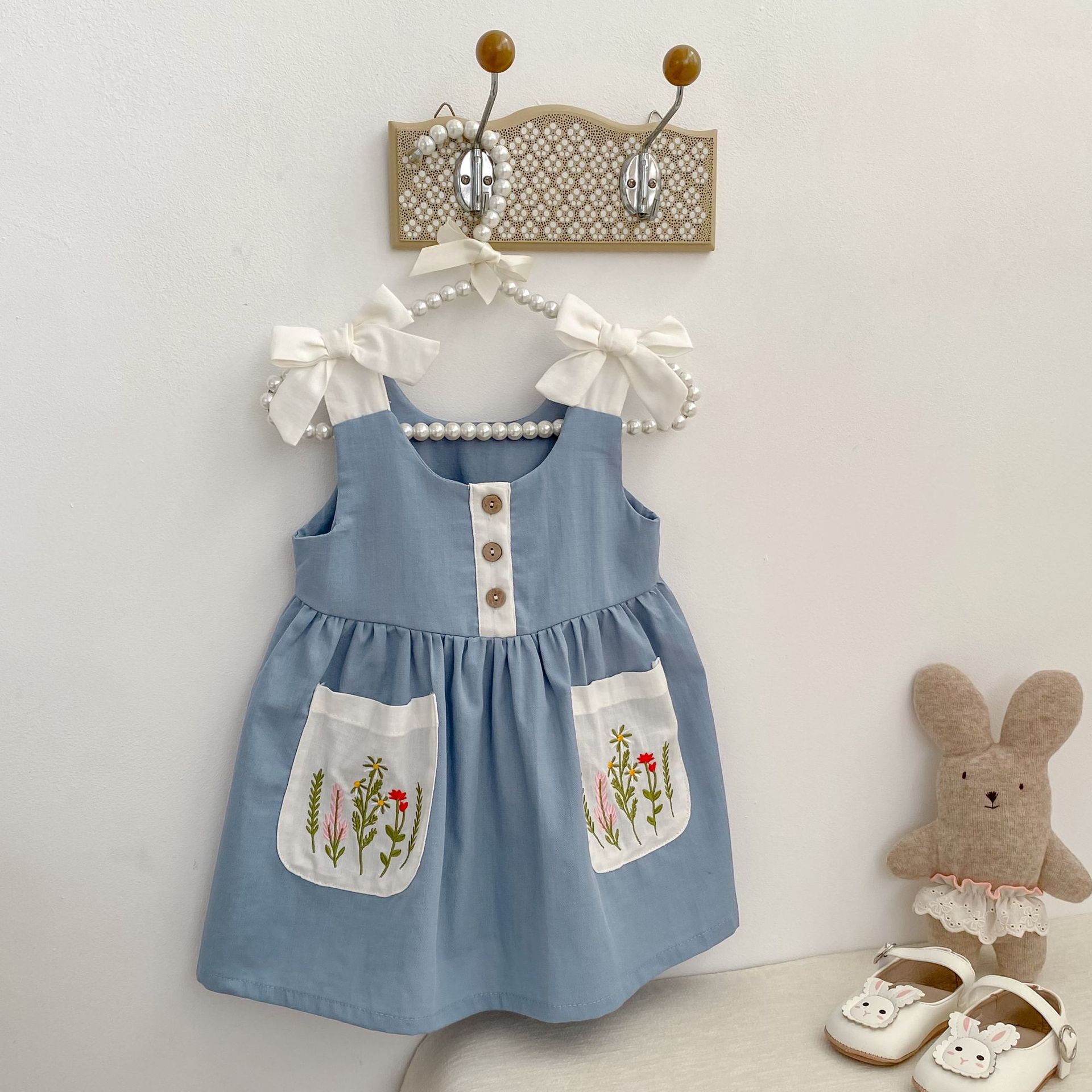 Baby Toddler Bow Knot Floral Pleated Dress