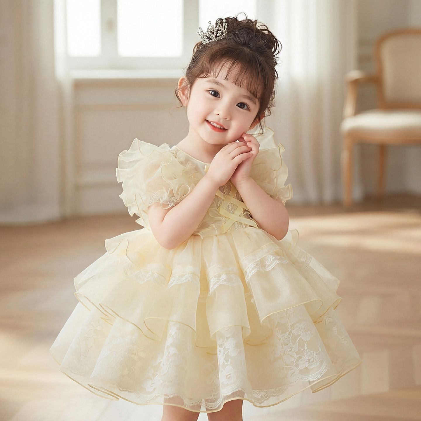 Baby& Kid Floral Bow Tulle Dress
