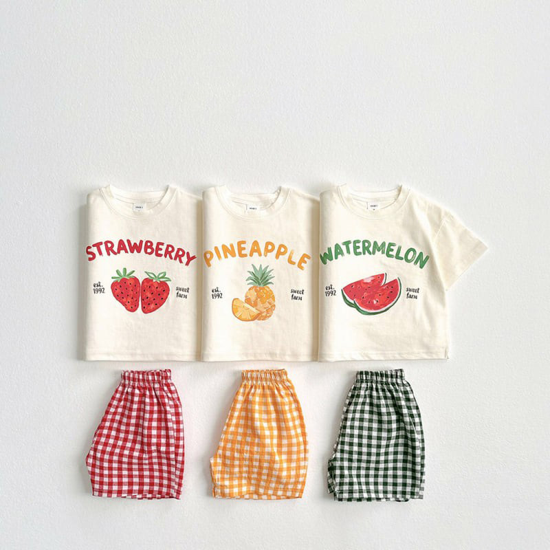 Kids Fruit Pattern Top and Checkerboard Pants Set