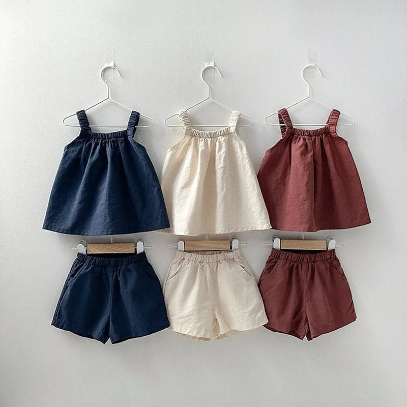 Baby& Kid Solid Color camisole Top and Pants Set