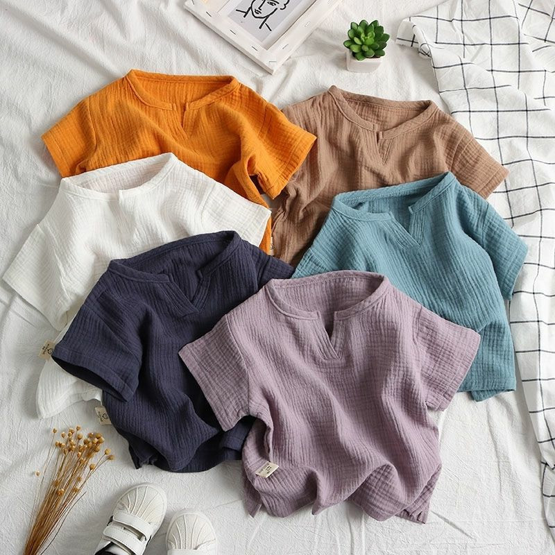 Kids Solid Color Folds V-neck Top