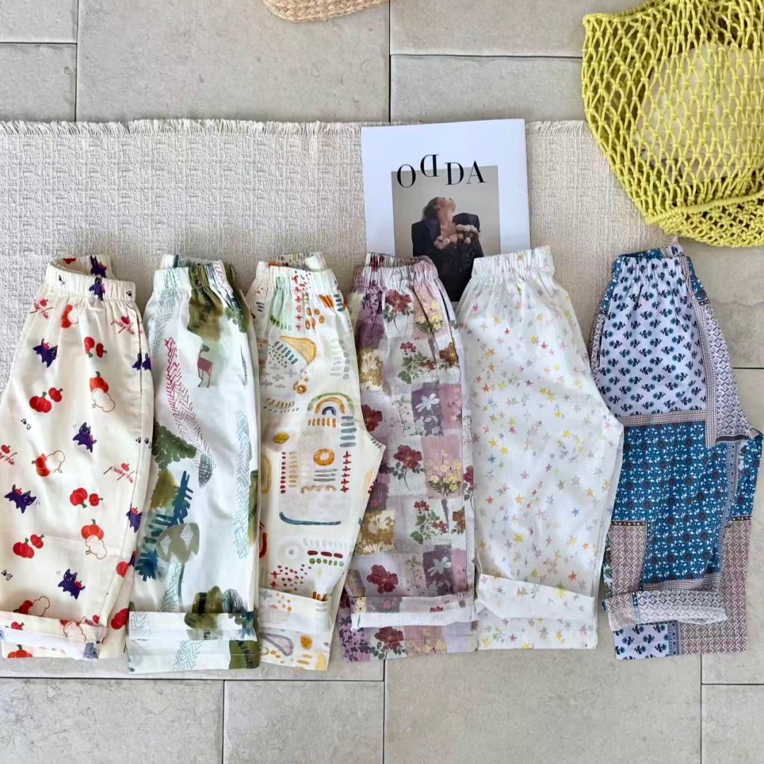 Kids Plaid Star Floral Print Pants
