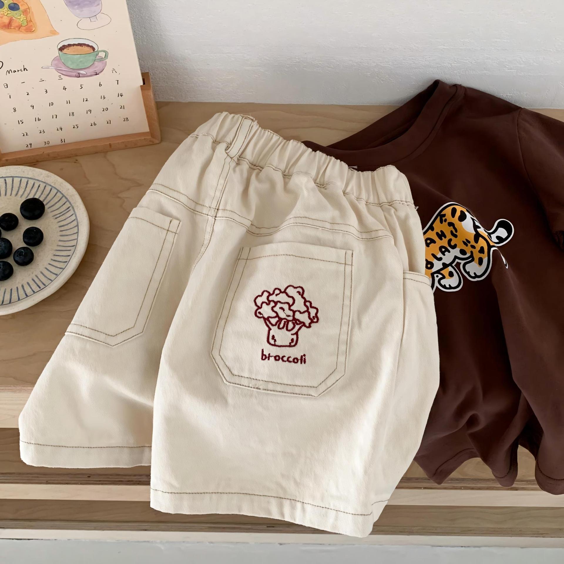 Kids Broccoli Embroidery Short Pants