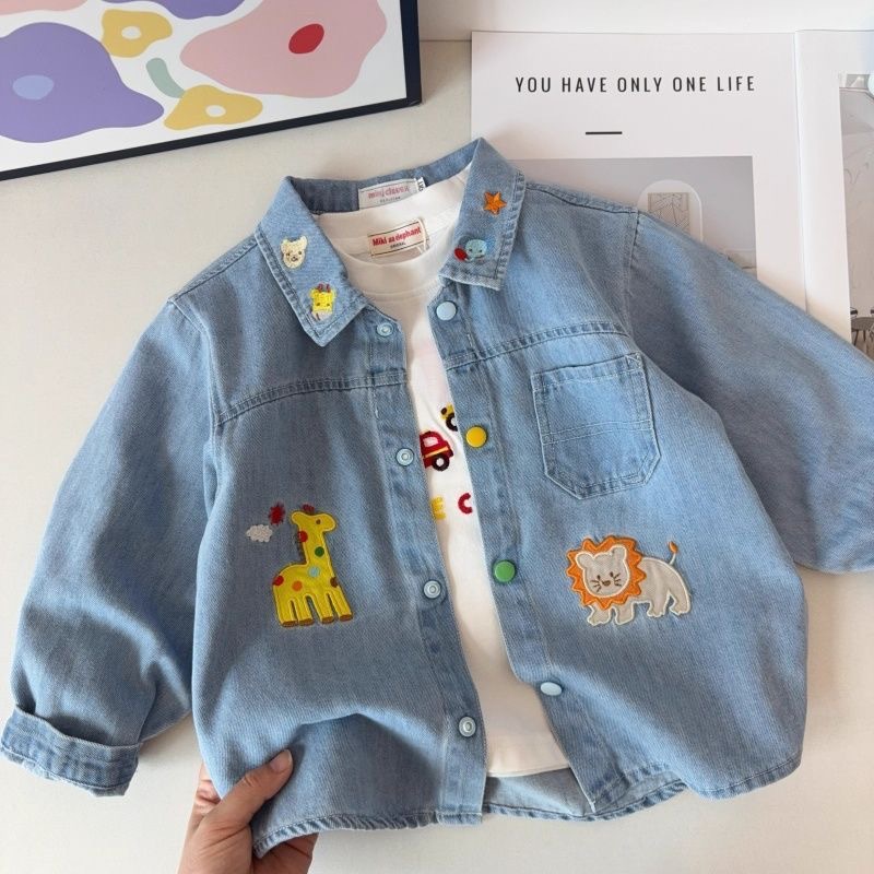 Kids Animal Embroidery Denim Shirt Outerwear