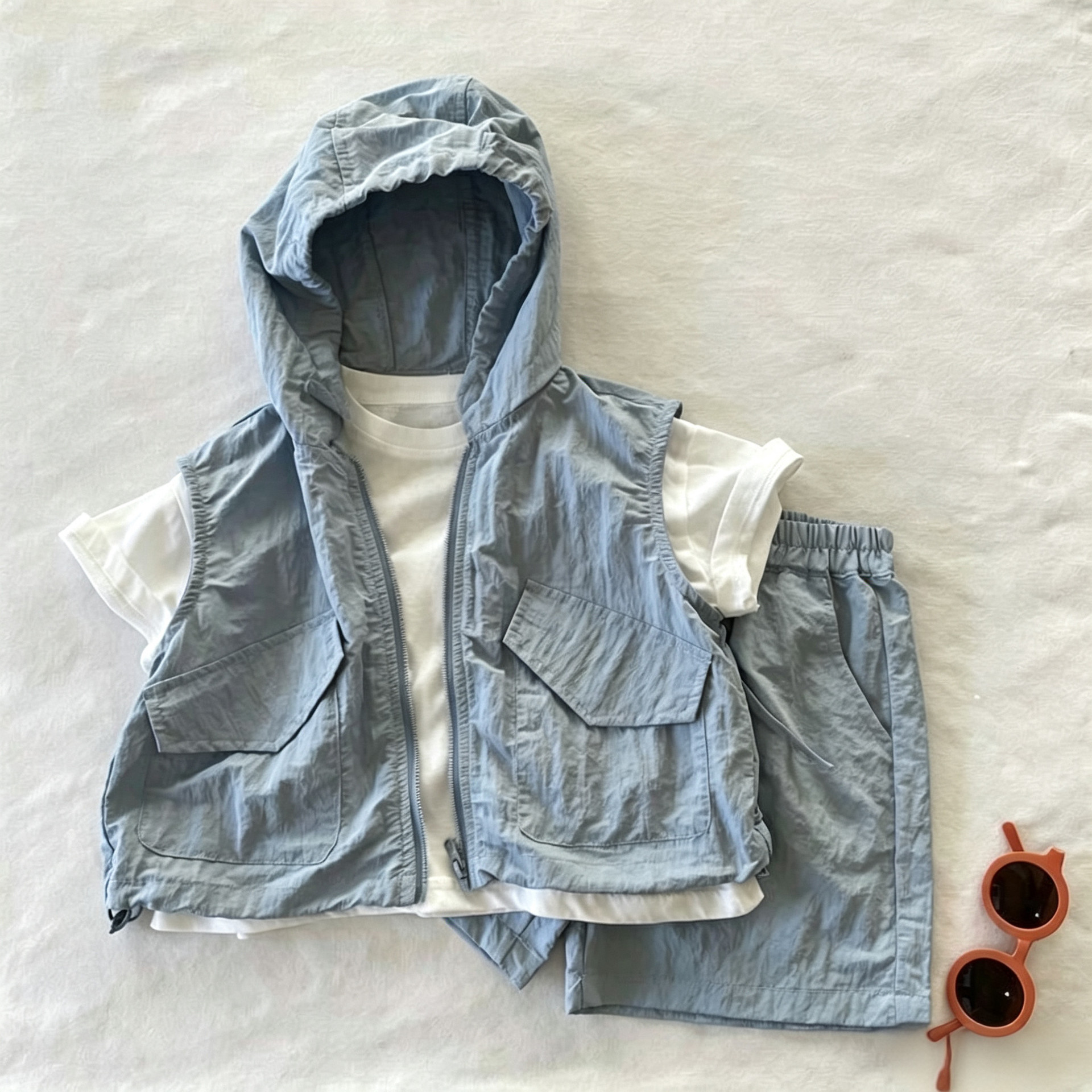 Kids Hooded Vest Casual Shorts 3-Piece Set