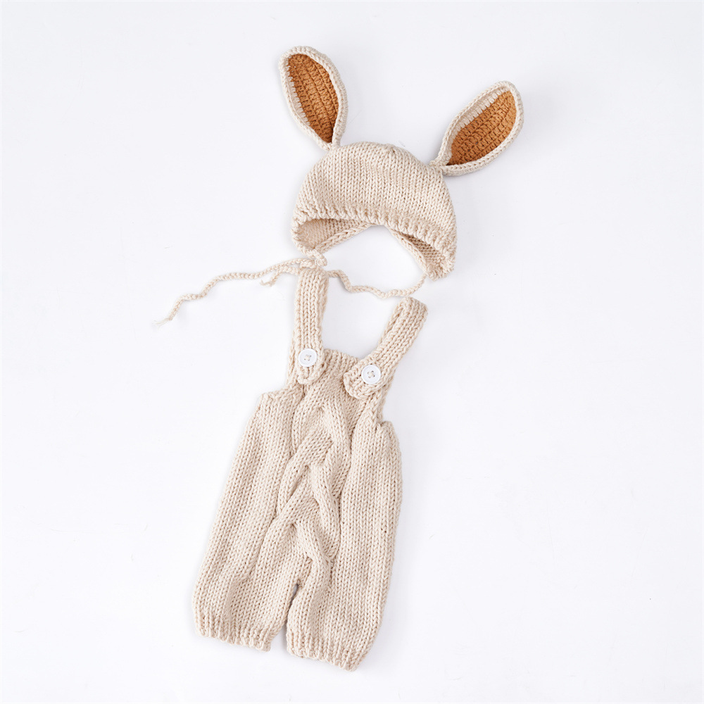 Baby Newborn Halloween Knit Overalls and Rabbit Ear Hat