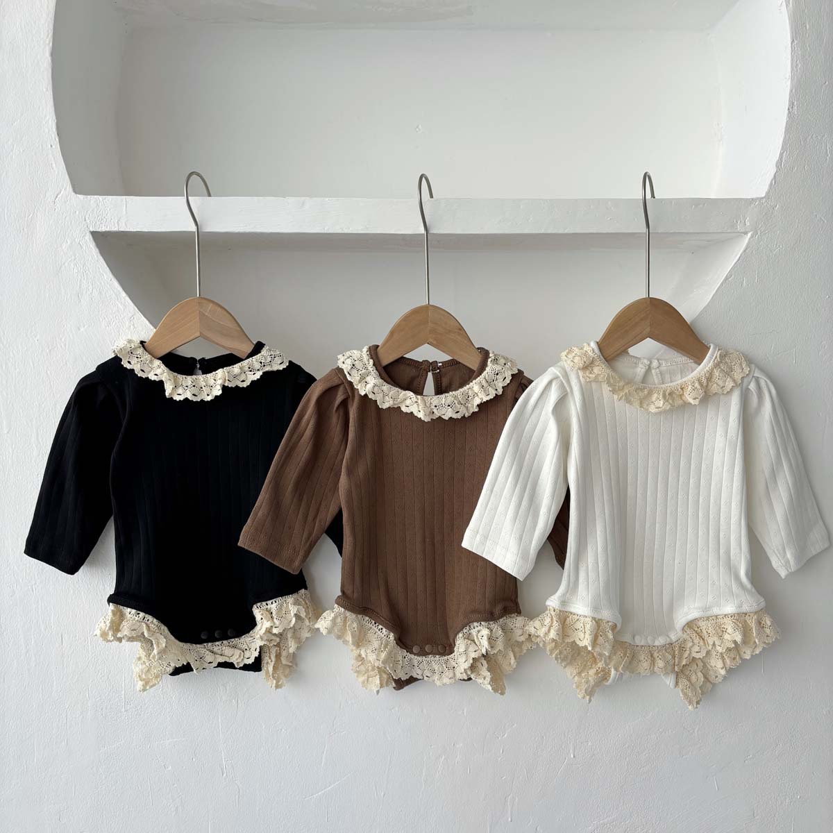 Baby Cut-Out Lace Round Neck Stripe Onesie