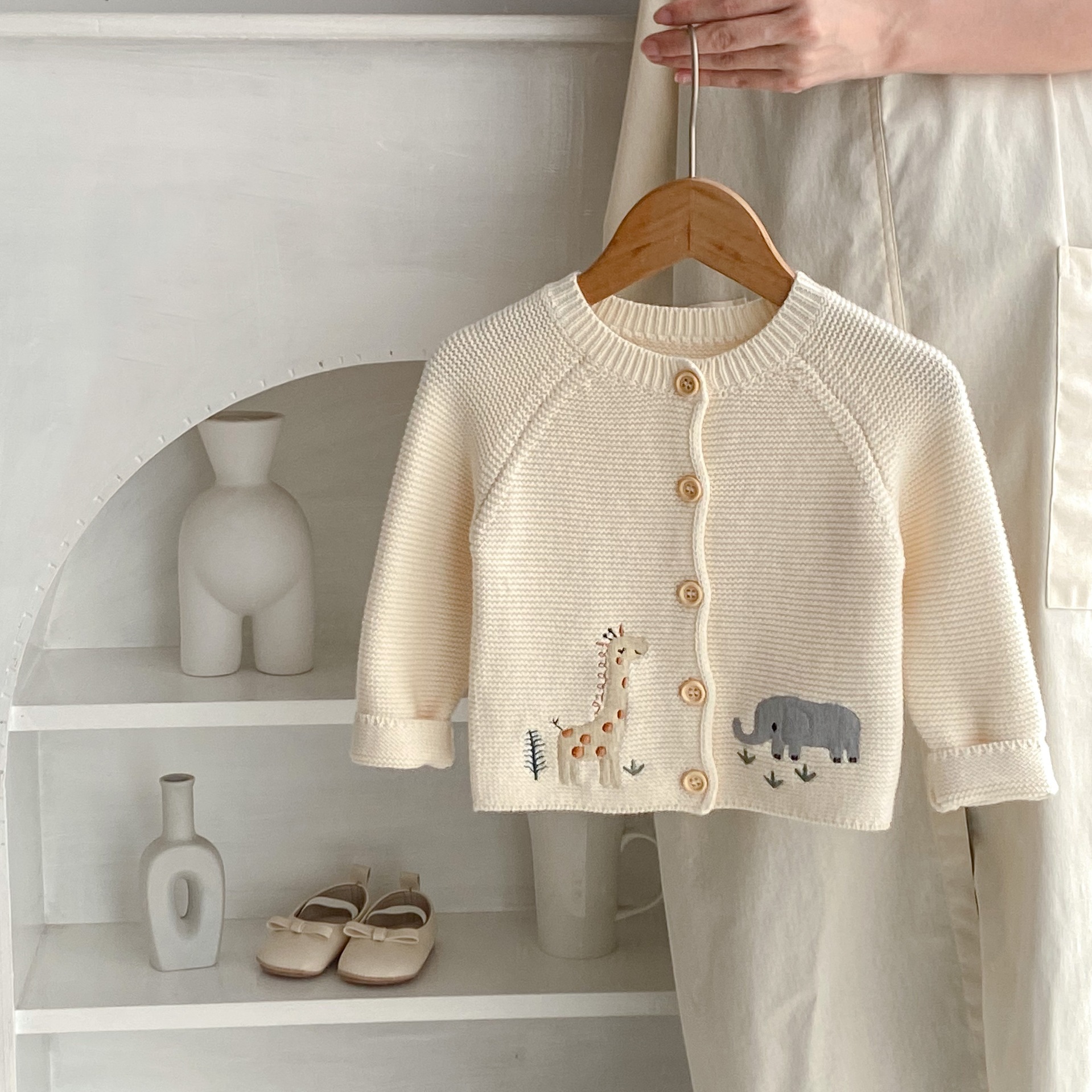 Baby Embroidered Animal Knit Cardigan Sweater