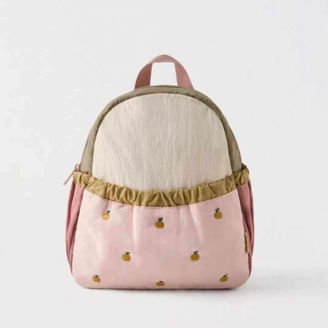 Mama and Me Color Blocking Embroidery Apple School Backpack