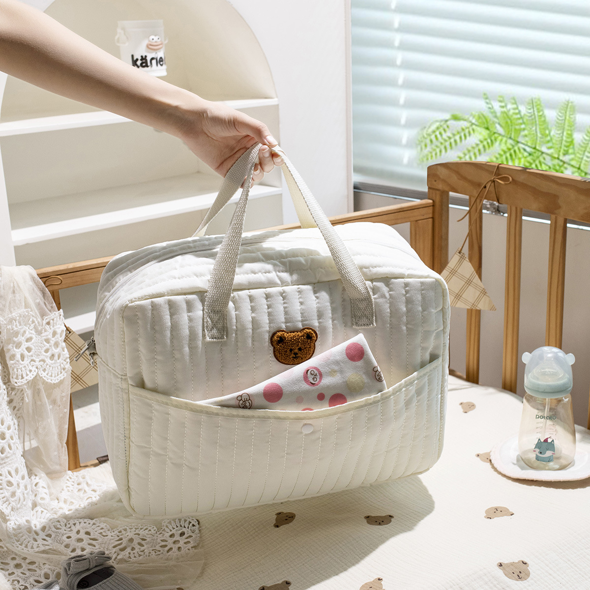 Mama and Me Large Capacity Little Bear Embroidery Handbag