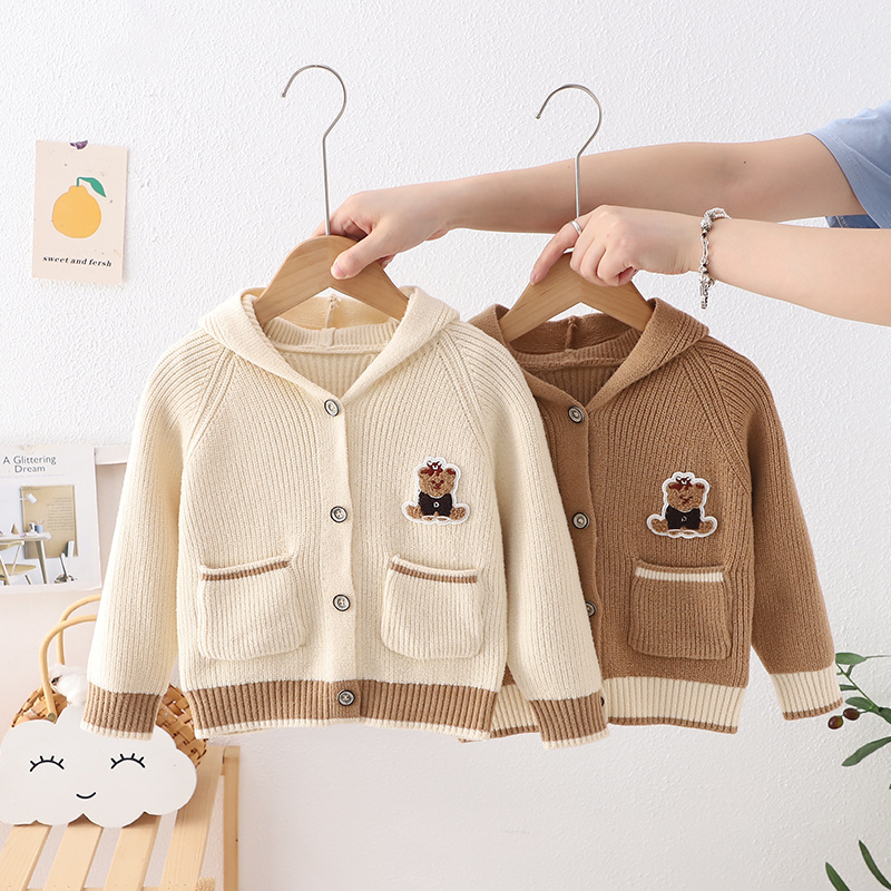 Kids Ribbed Bear Hooded Sweater