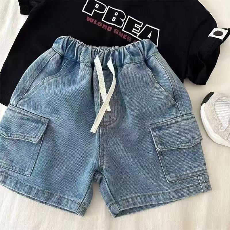 Kids Drawstring Side Pocket Denim Short Pants