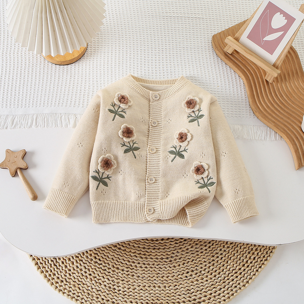 Kids Embroidered Floral Knit Sweater