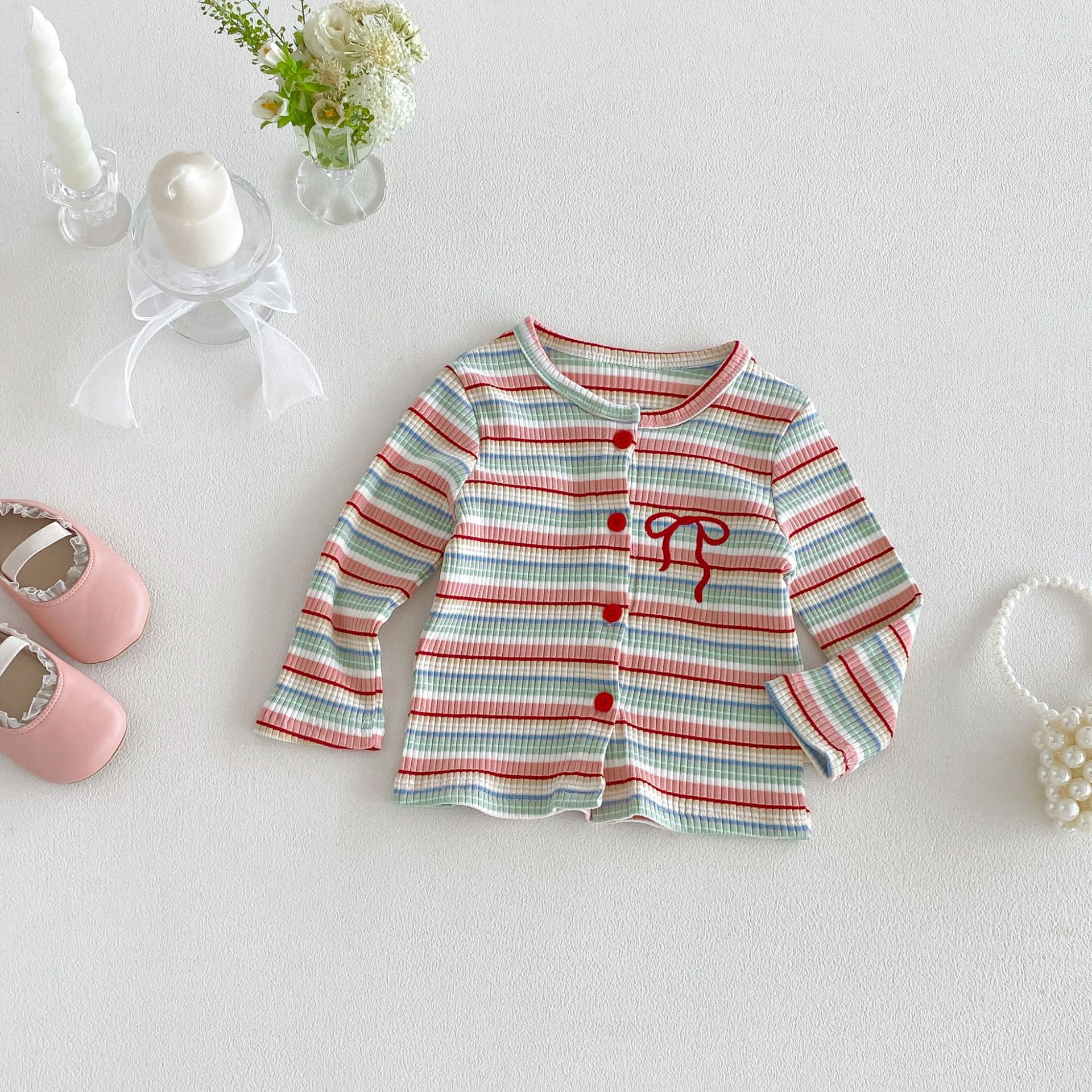 Baby Toddler Striped Bow Knit Cardigan Top