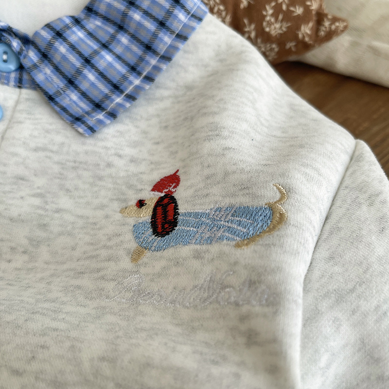 Kids Collared Dachshund Long Sleeved Top and Pants Set