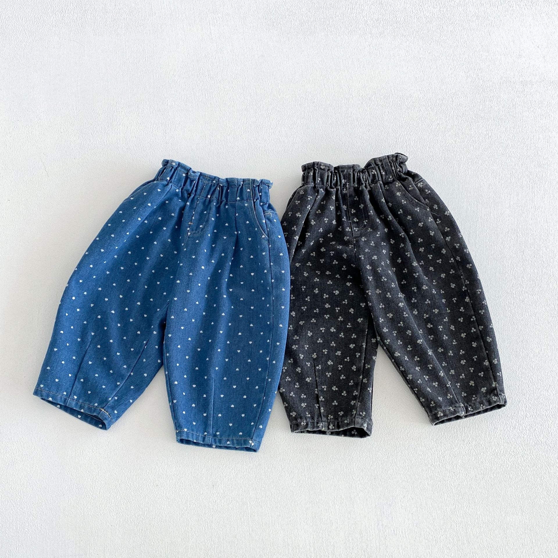 Kids Heart Cherry Print Denim Pants