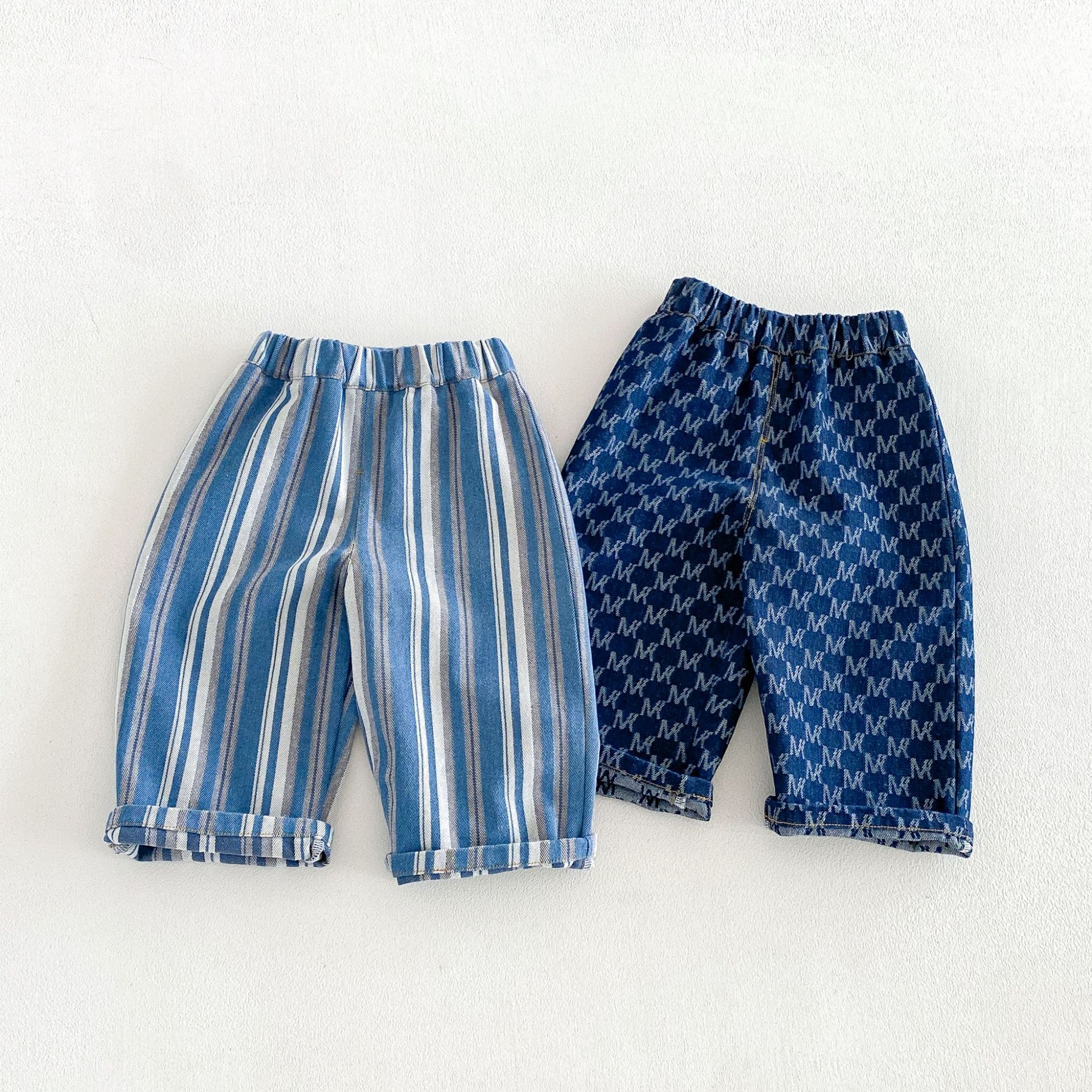 Kids Striped Letters Denim Pants