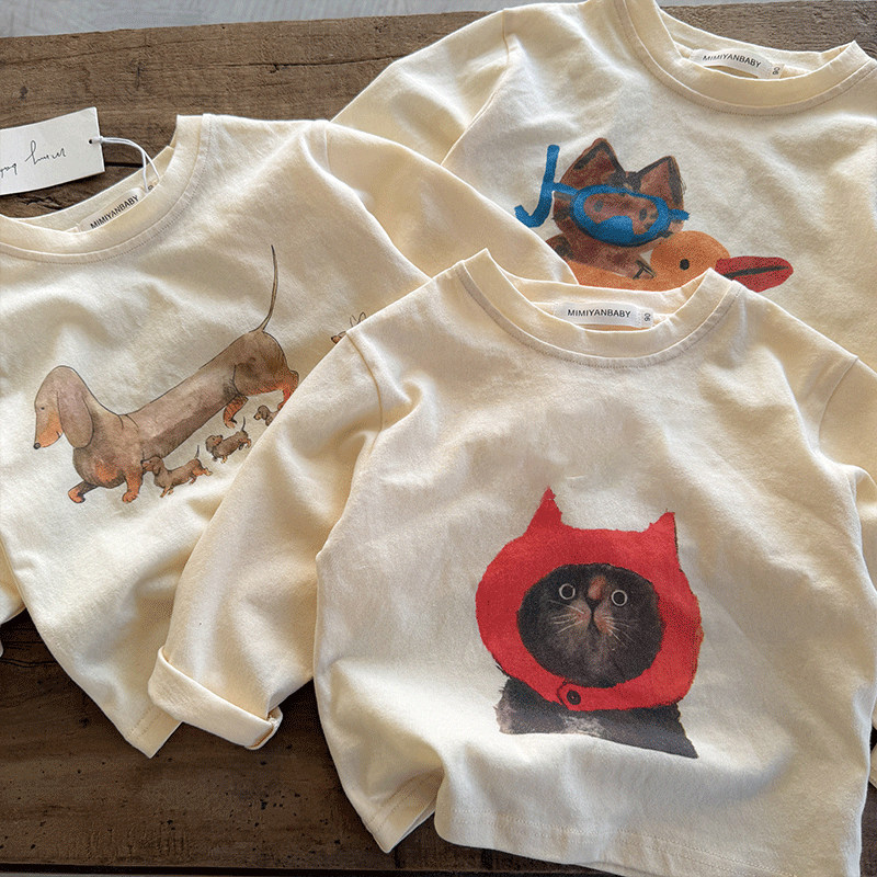 Kids Cartoon Animals Long Sleeved T-shirt