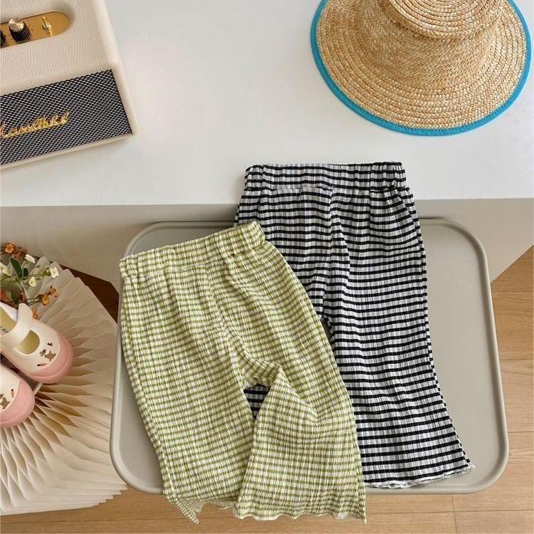 Kids Striped Pleats Slightly Flared Pants