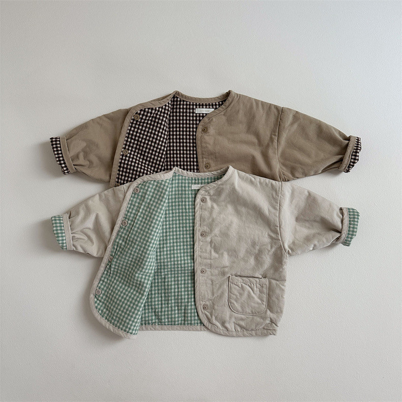 Baby Toddler Checkered Pattern Reversible Outerwear