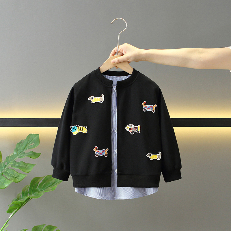 Kids Puppy Stripe Faux Two-Piece Outerwear