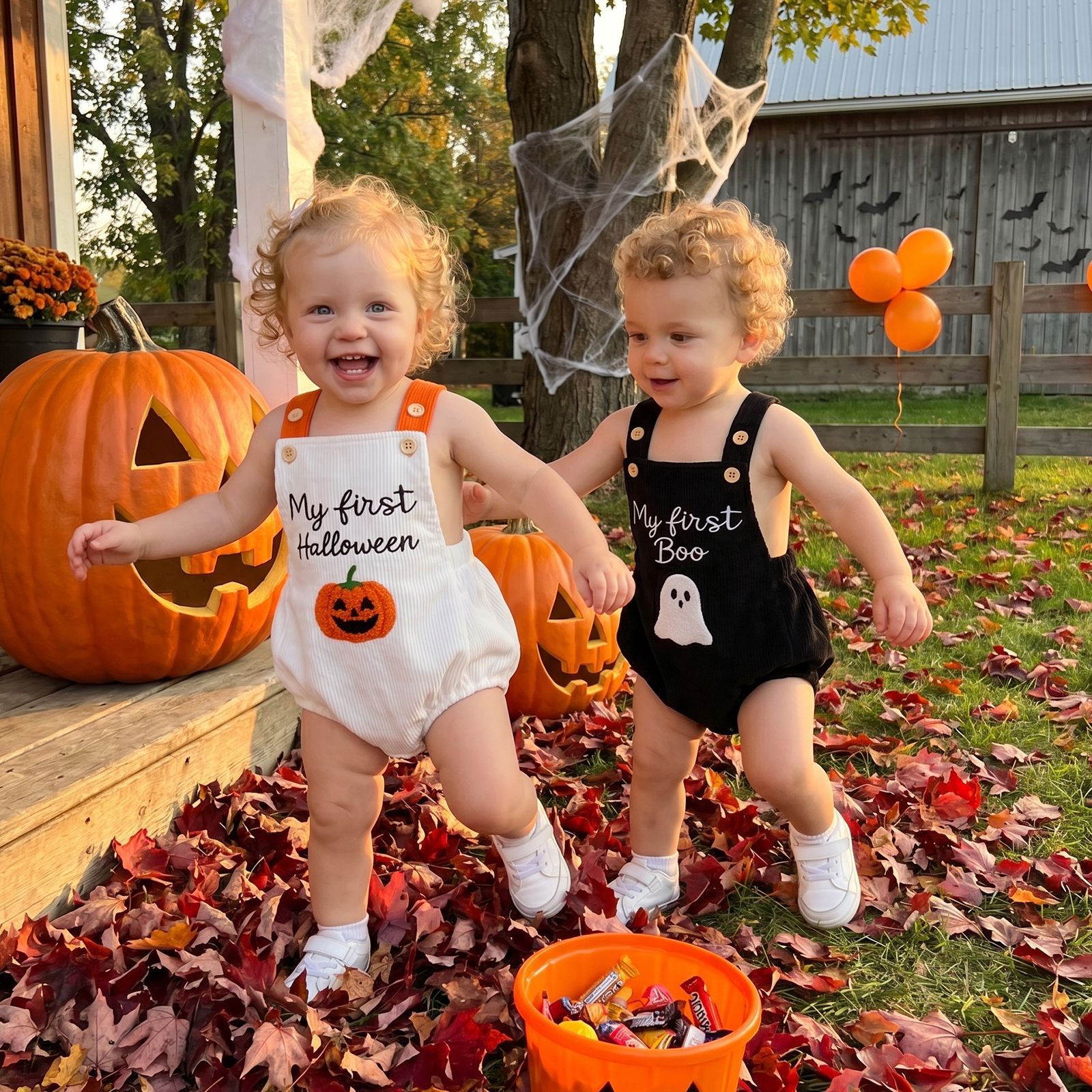 Baby Pumpkin Ghost Embroidery Romper