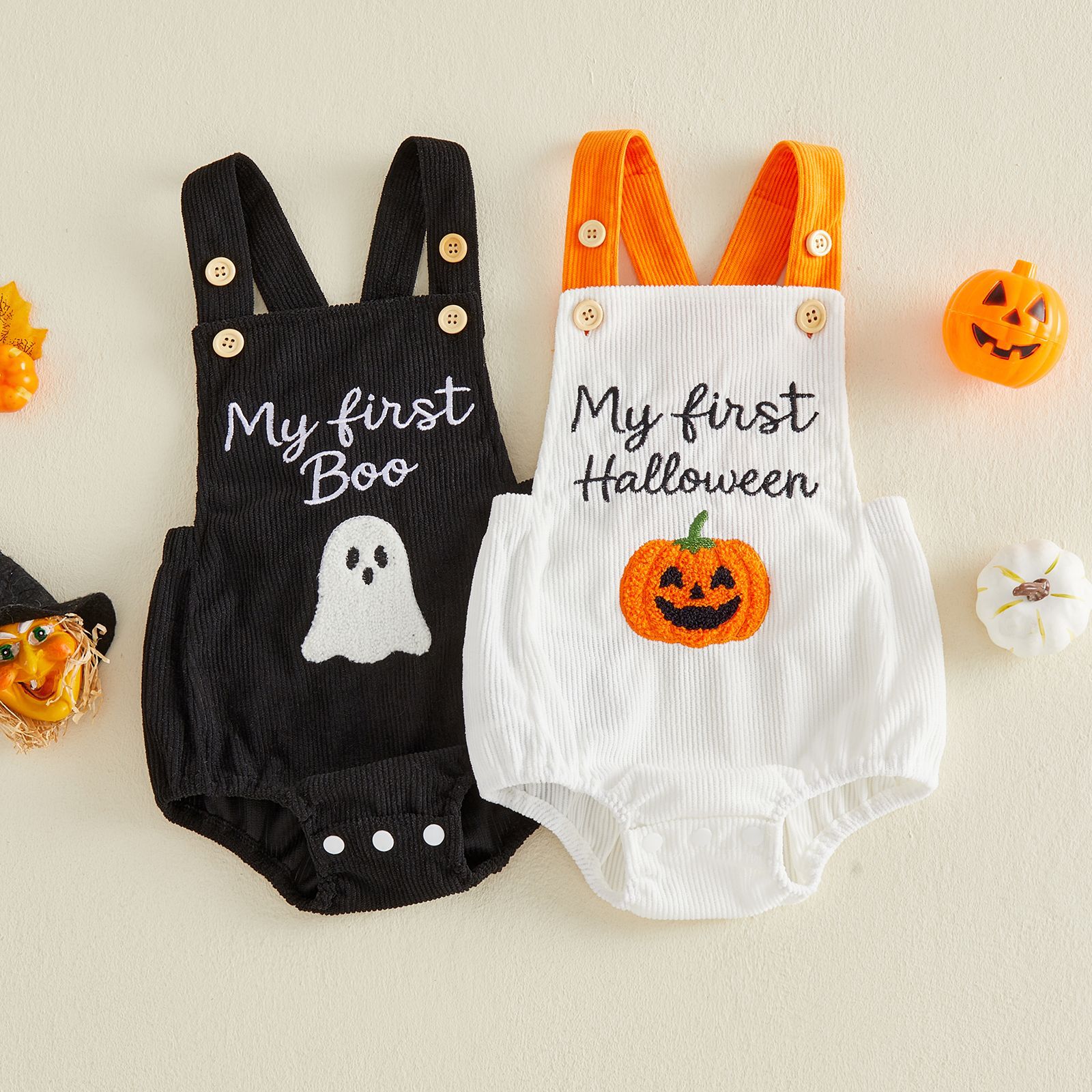 Baby Pumpkin Ghost Embroidery Romper