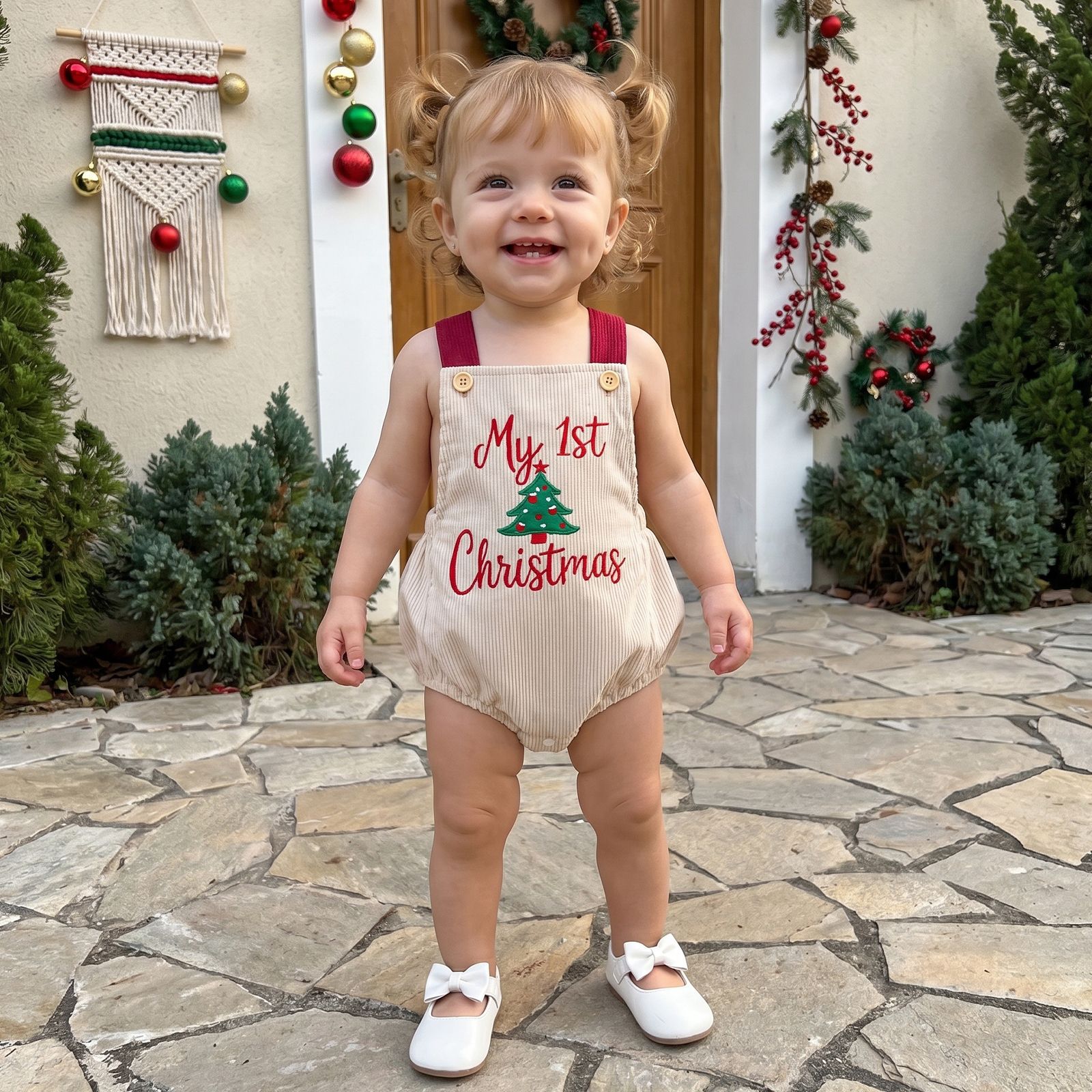Baby Christmas Tree Embroidery Triangle Onesie