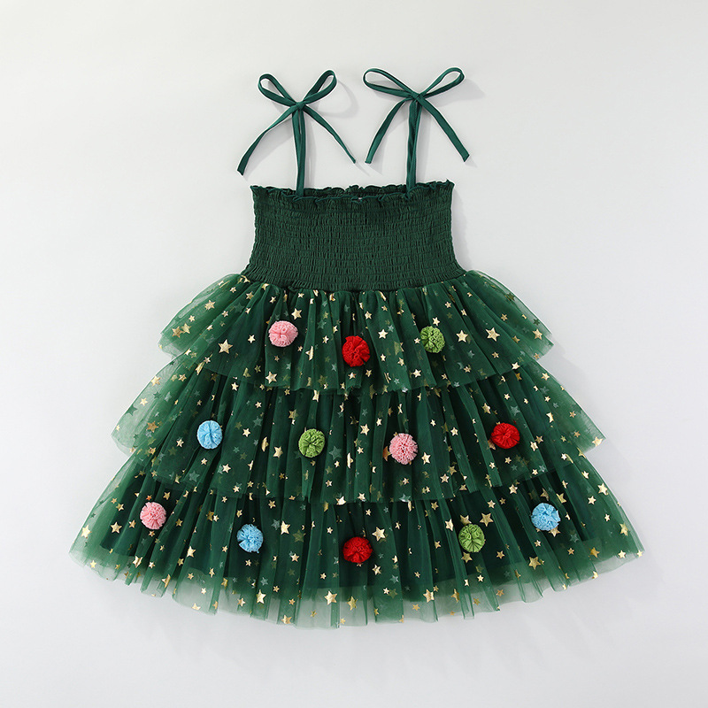 Kids Christmas Mesh Camisole Dress