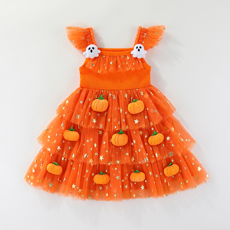 Kids Pumpkin Ghost Mesh Dress