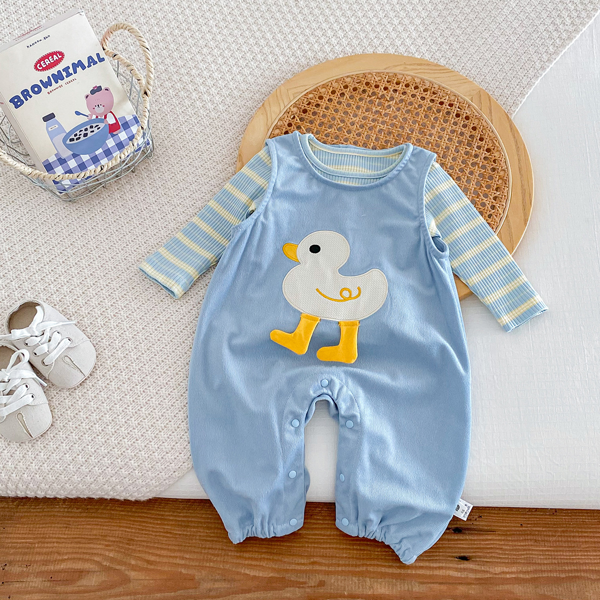 2-Piece Baby Cute Duck Romper Striped T-Shirt