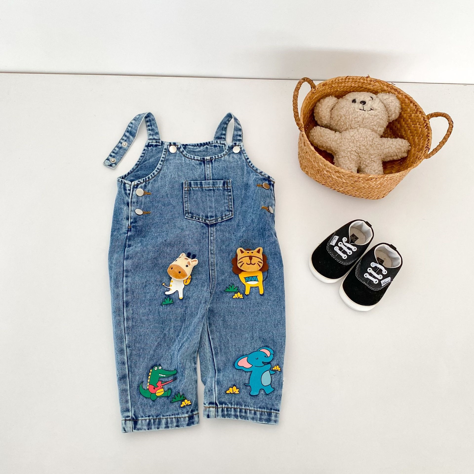 Baby Toddler Cartoon Animals Denim Overalls