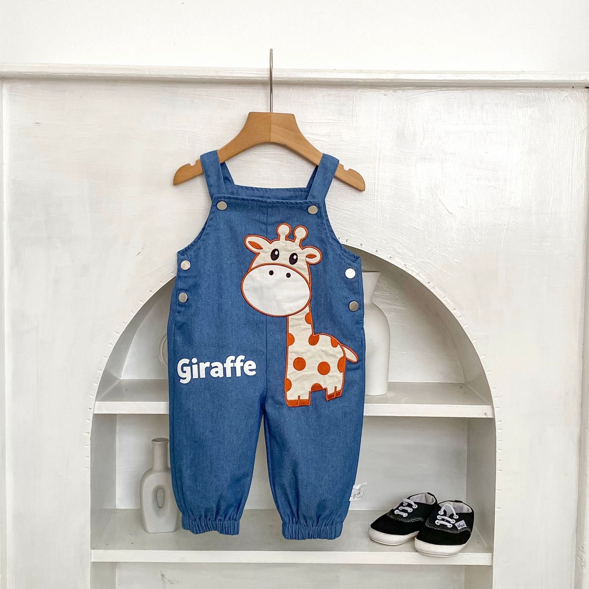 Baby Toddler Giraffe Embroidery Denim Overalls