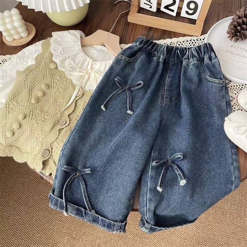 Kids Bow Straight Leg Denim Pants