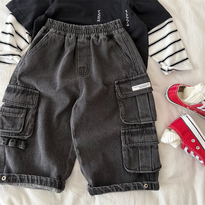 Kids Distressed Denim Cargo Pants
