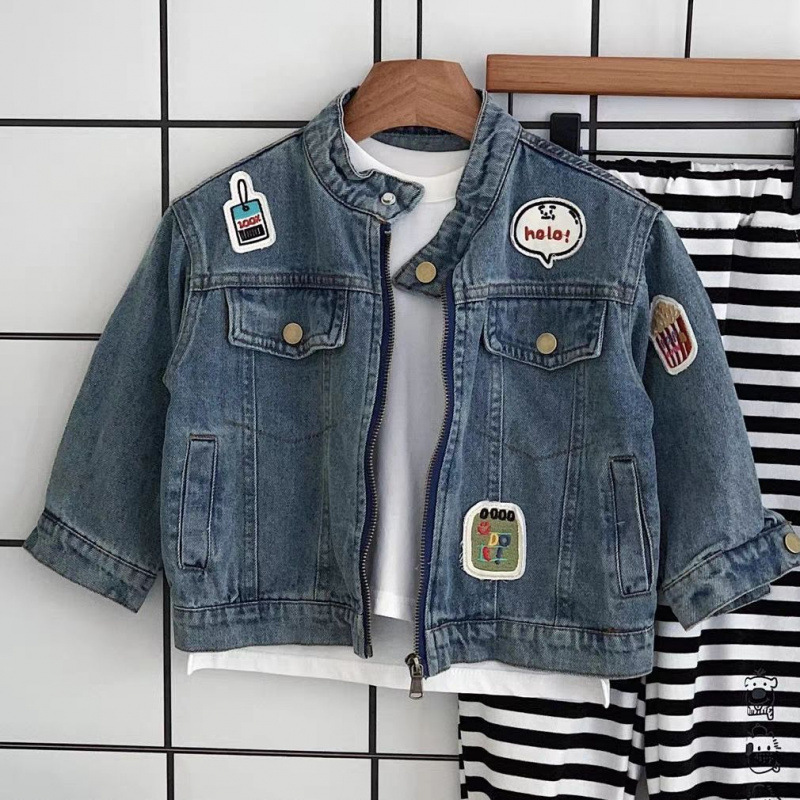 Kids Label Pattern Denim Outerwear