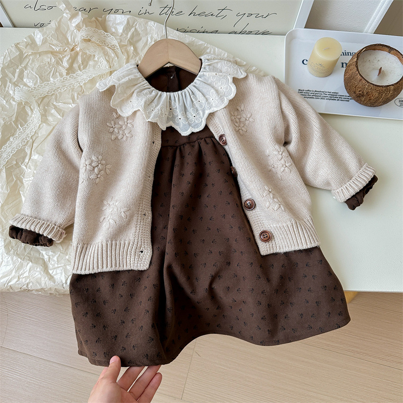 Kids Floral Knit Outerwear and Dress 2-Piece Set