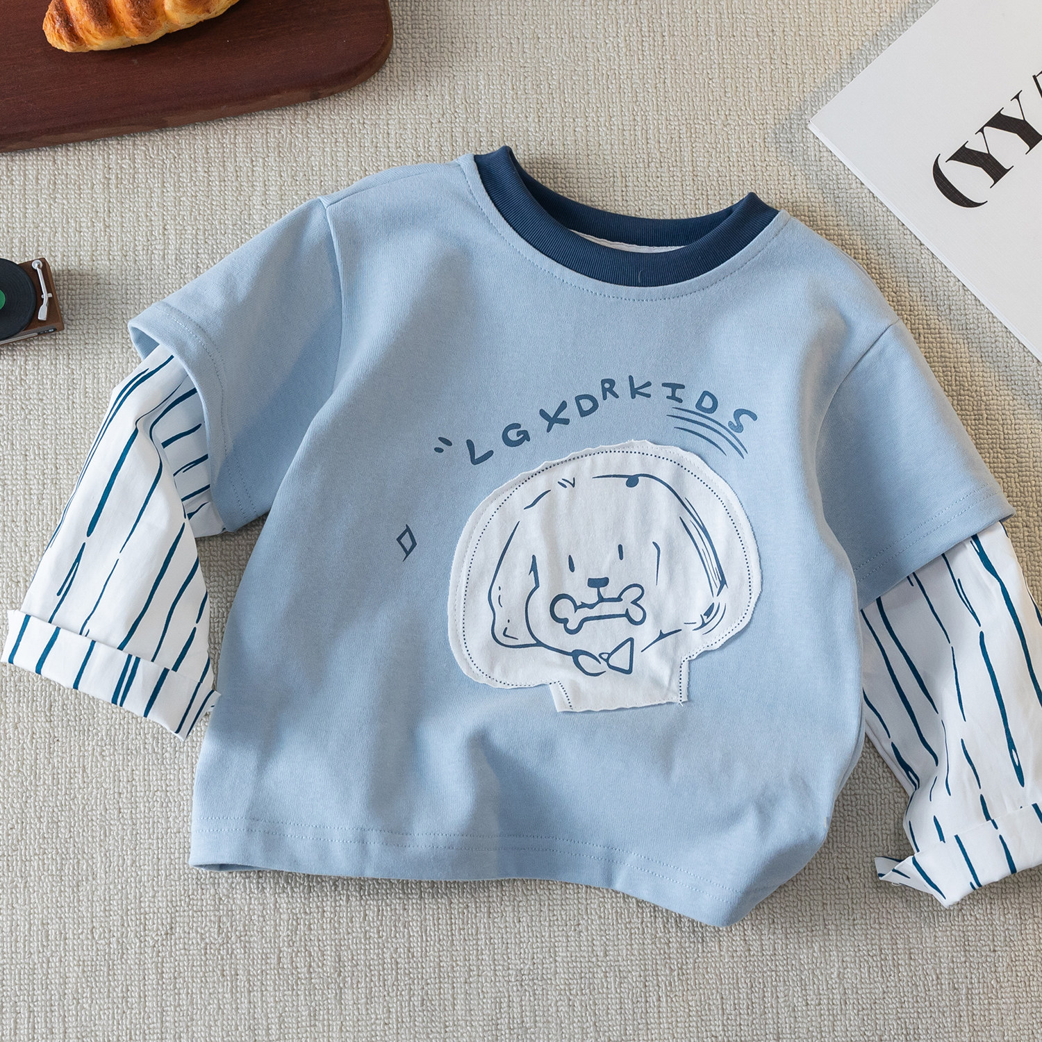 Kids Dog Stripes Faux Two-Piece T-shirt