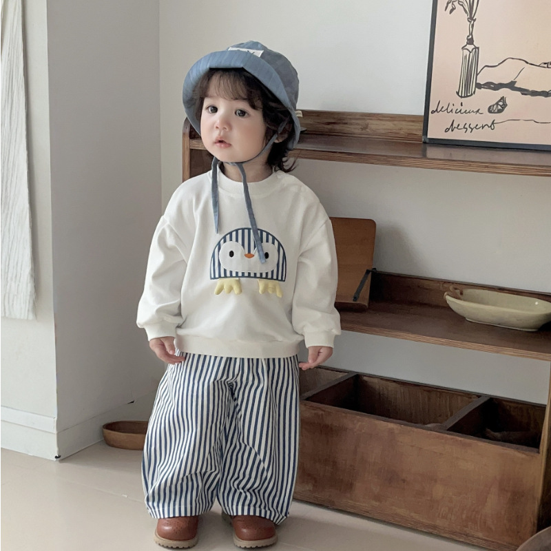 Baby & Kid Penguin Crew Neck Sweatshirt and Stripe Pants Set