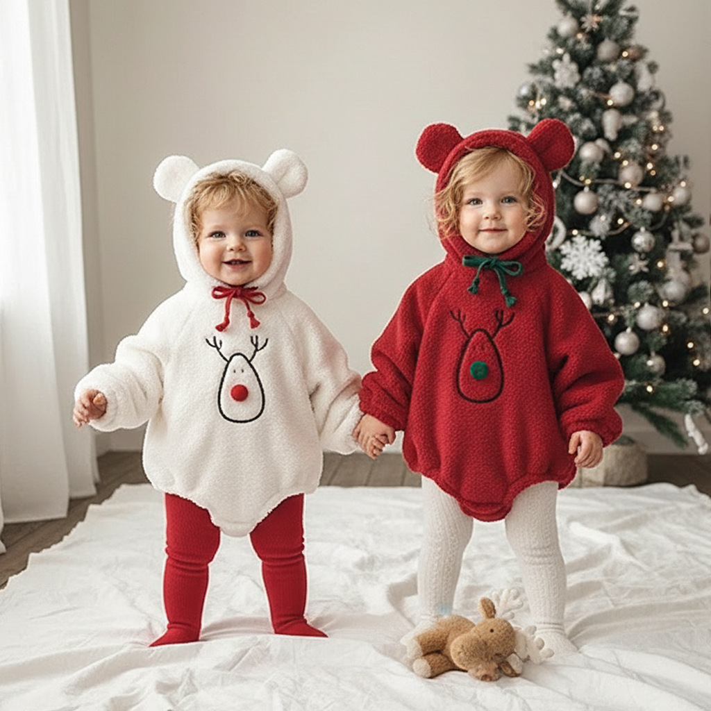 Baby Christmas Bear Hooded Fleece Onesie
