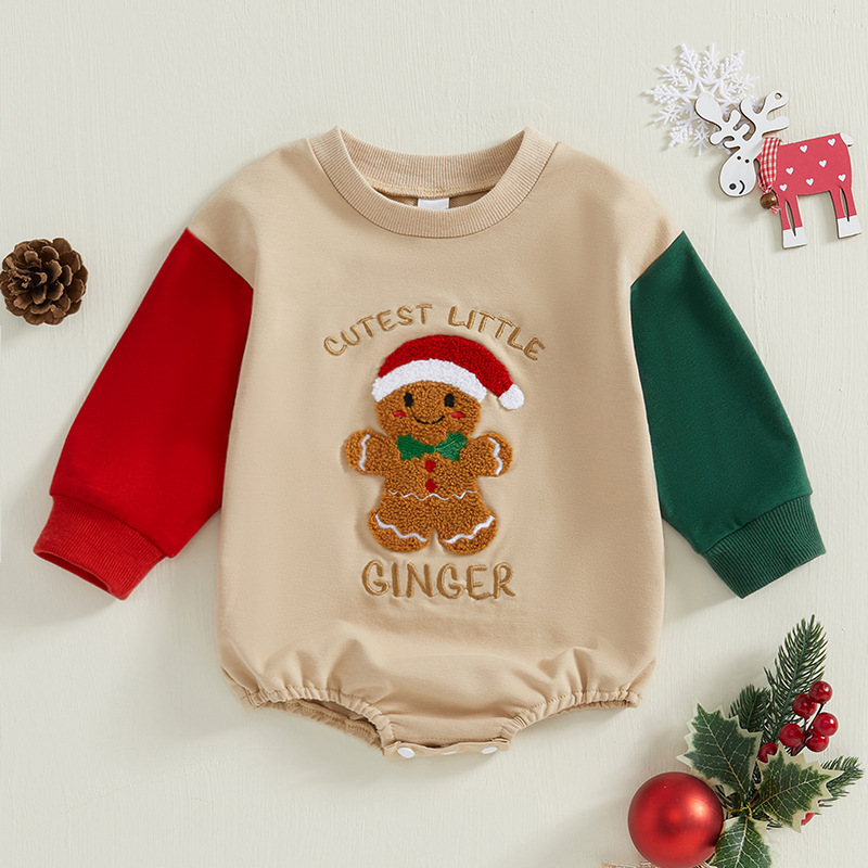 Baby Gingerbread Man Contrasting Colors Sleeve Onesie